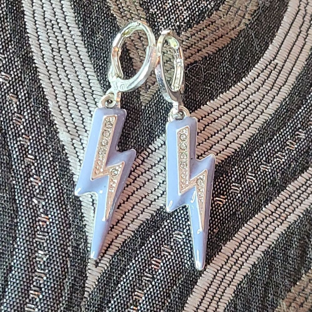 Silver and Blue Lightning Bolt Earrings